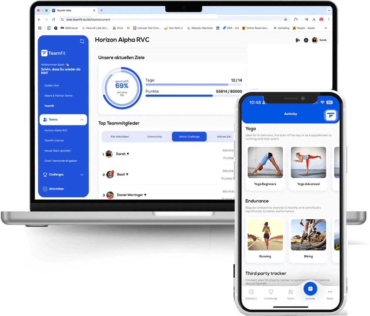 Teamfit auf Desktop und Mobile
